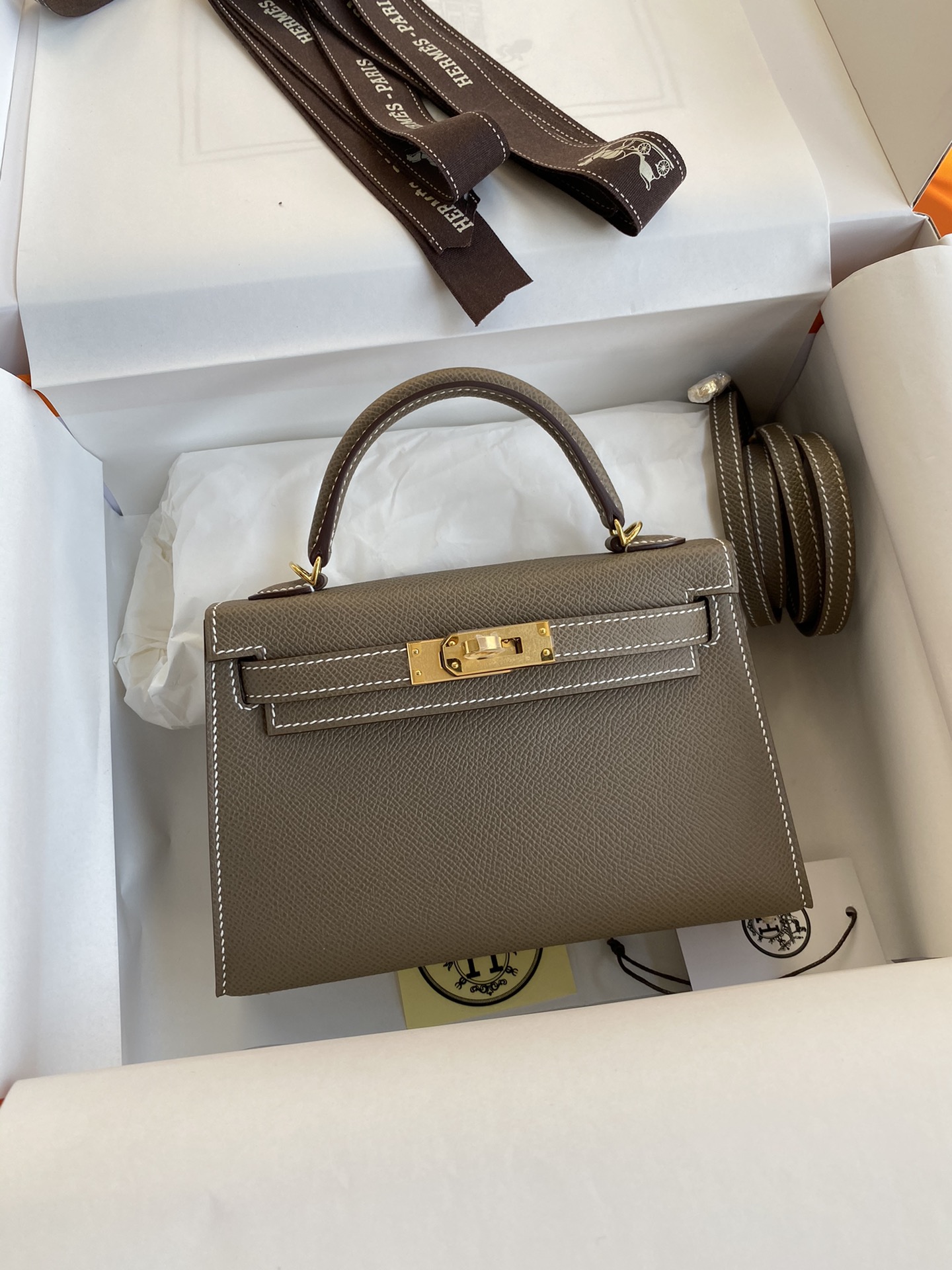 Hermes Kelly Mini II Bag 19CM In Etoupe Epsom Leather